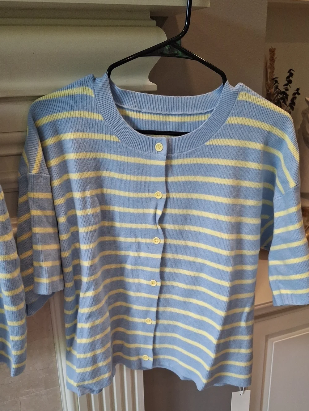 Light Blue & Cream Striped Womens  Set - Button Front Top & Skirt